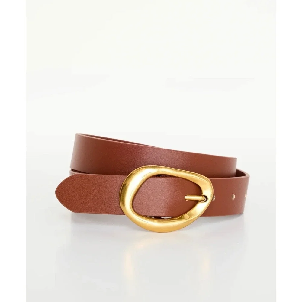 Good American Womens Classic Oval Buckle Belt Brown Vegan Leather Luxury Minimal